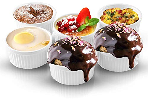 Lot de 6 plats à soufflé en porcelaine - Passe au four - Pour sauces, sauces, oignons, gâteaux de lave, flan, crème brûlée, pudding - Blanc