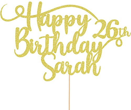 Personalised Happy Birthday Glitter Cake Topper - Champagne Any Name & Any Age Glitter Cake Decoration and Sprinkles - Happy Birthday Decorations - Personalised Toppers for Cakes by Cakeshop