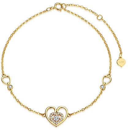 YDD 9 Karat Gold LOVE Herz Armband für Damen, Pferd Trense Armband für Mädchen Zirkonia Herz Pferd Geschenke für Women 6.5''+1''+1'' (Heart-2)