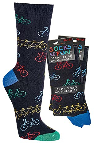 Damen Jungen Mädchen Socken (2 Paar) bunt 42-47 Fahrrad