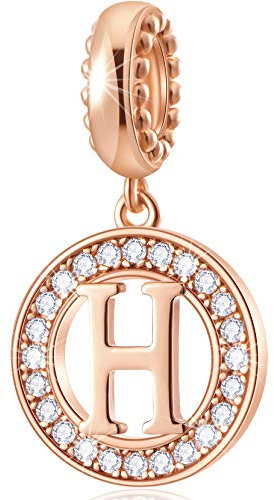 CHAWIN Initial H Letter Charms, Alphabet Rose Gold, Authentic 925 Sterling Silver Charms fit Pandora Charm Bracelets, Necklace, Circle Dangle Gift for Women, Girls, Sparkling Clear Stones