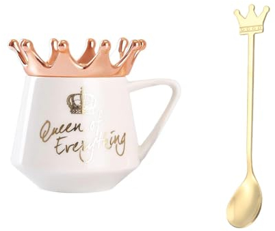 Xfeyaqlo Taza de café nórdica Taza creativa Corona Taza de cerámica con tapa y cuchara Olla de cerámica La taza del vientre se puede dar como regalo (Blanco)