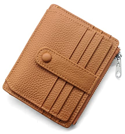 REETEE Porte Carte de Crédit Cuir Véritable Homme Femme RFID Blocage Portefeuille Cuir Petit Porte Carte Slim avec Poche à Monnaie, Porte Feuille avec 14 Emplacements et Petit Porte Monnaie (Brun)