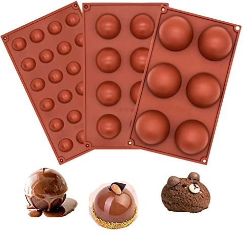 3Pcs Semi Sphere Chocolate Moulds, Sphere Silicone Mould, Chocolate Ball Mould, Chocolate Mould for Making Hot Chocolate Bombs, Cake Decoration, Jelly, Pudding (6,8,24 Holes)