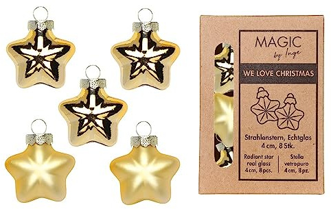 Christbaumschmuck Sterne Glas 4cm x 8 Stück in Kartonbox Weihnachtskugeln Set Gold Inkagold