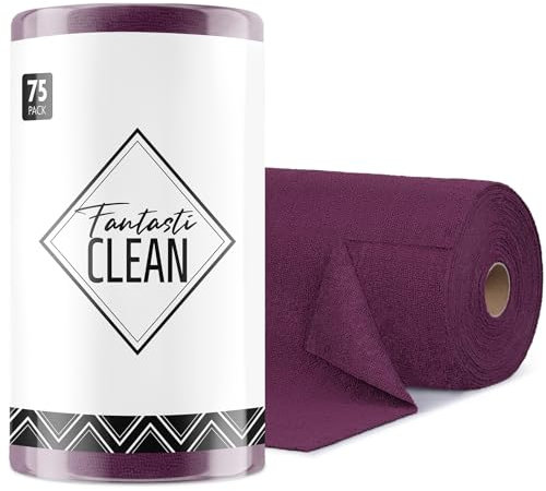 Fantasticlean Microfiber Cleaning Cloth Roll -75 Pack, Tear Away Towels, 12 x 12, Reusable Washable Rags (Dark Purple)