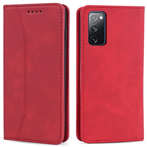OKZone Cover per Samsung Galaxy S20 FE, Custodia Flip Pelle Portafoglio Magnetica Libro [Slot Schede], Silicone TPU Bumper Wallet Supporto Cover, Antiurto [Kickstand] (Rosso)