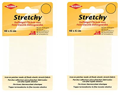 Bügel Flicken Aufbügelflicken Marke Kleiber Stretchy 100% Polyester 2er Set Reparatur Flicken für Stretchstoffe 2 Flicken a 40cm x 6 cm Dehnbar Creme