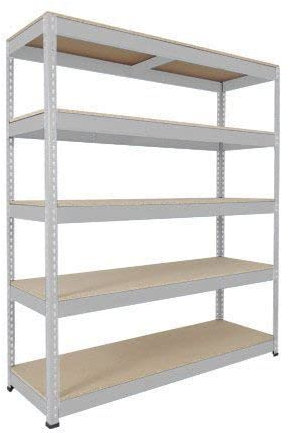 Horison Industries Heavy Duty Industrial Shelving Unit for Storage - Garage Shelving - Racking for Shed and Van - Metal Shelving with 5 Tier Chipboard Shelves in Grey -1980x1830x1220mm