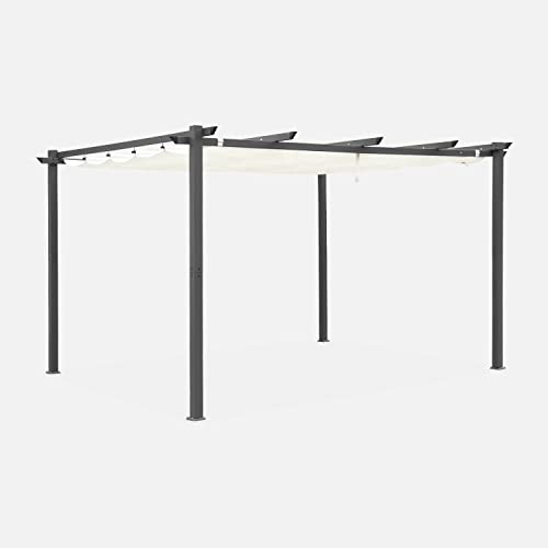 Alice's Garden - Pergola Aluminium - Isla 3x4m - Toile écru- Tonnelle idéale pour Votre terrasse. Toit rétractable. Toile coulissante. Structure Aluminium
