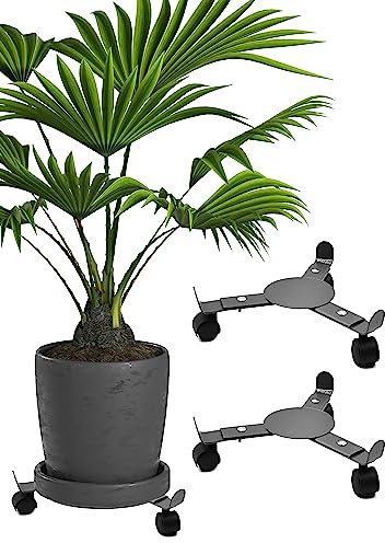 Stephans Möbelbörse 2X Pflanzenroller ausziehbar Ø 25-37 cm | Pflanzenwagen für Innen & Außenbereich mit Softrollen | Blumenroller aus Metall | Blumentopfhalter | Tragkraft 50Kg