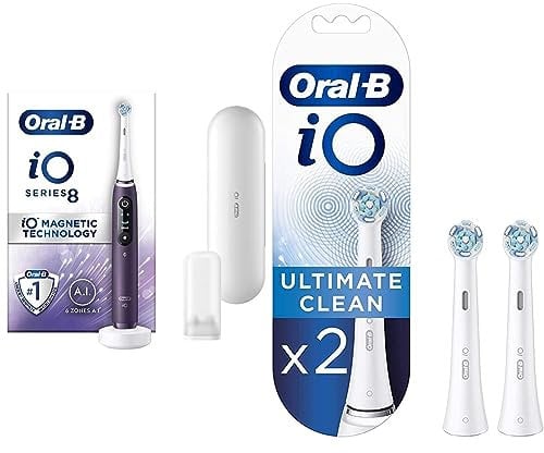 Oral-B iO8 Electric Toothbrush with Revolutionary Magnetic Technology, App Connected Handle & iO Ultimate Clean Electric Toothbrush Head, Twisted & Angled Bristles