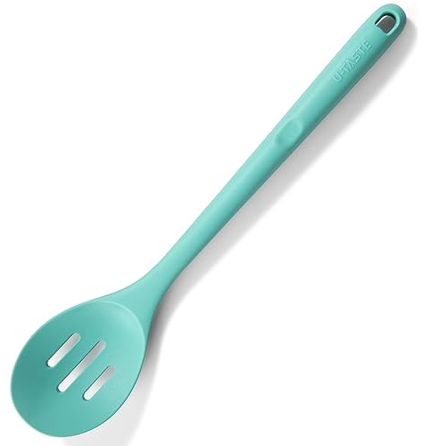 U-Taste Cuchara ranurada de silicona extra larga de 33,9 cm: Cuchara de cocina resistente al calor hasta 315 ℃, Cuchara antiadherente sin costuras para servir para mezclar (Aqua Sky)