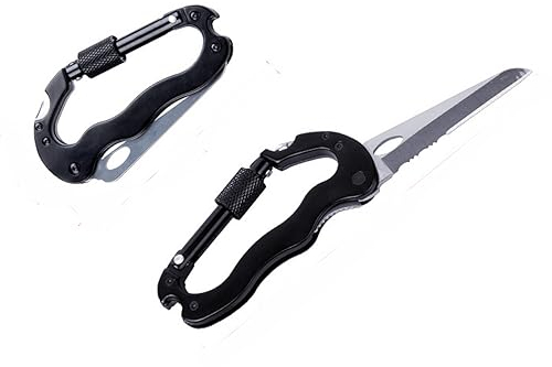 BigCheer 6 en 1 Couteau Multifonction, EDC Pliant Outils Multifonction Mousqueton, Couteau Multifonction, avec Ouvre-Bouteille, Brise-Vitre, Activités Extérieures, Camping, Randonnée, Cadeau Homme