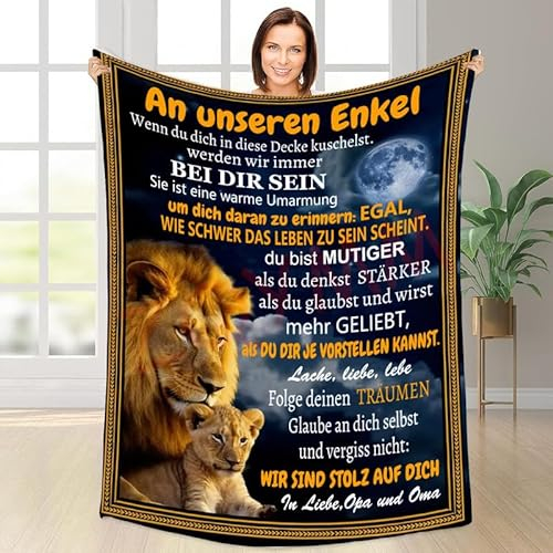 Kuscheldecke Personalisierte Decke Geschenke An Unseren Enkel Von Oma Opa, für Enkel Deutsche Nachricht Briefdecke Positiv Ermutigen Wohndecke für Couch Bett Tv-Decken Geburtstag Weihnachten Geschenk