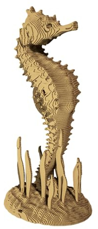 CARTONIC Seepferdchen 3D-Puzzle aus Karton – Skulptur-Bausatz | 109 Teile, 28 × 14 × 11 cm – Bastelset aus recycelter Pappe zum Stecken & Bemalen, für Jugendliche & Erwachsene, Geschenkidee