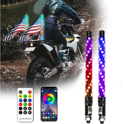 Difference U 1FT(30cm) LED Fouet Lumière RGB en spirale, Whip Light de UVT Avertissement, LED Whip Light pour SUV, ATV, UTV, RZR, Can-Am, camions (Une avec deux (APP+Télécommande Multi-mode))