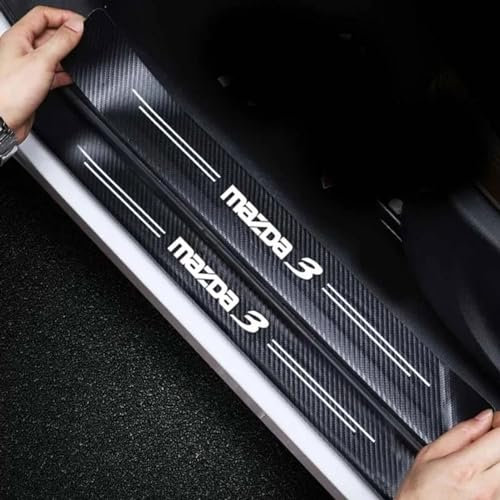 RIDGOEL 4Pcs Car Door Sill Protector Kick Plates for Mazda 3, Carbon Fiber Car Threshold Accessories Automobile Door Steps Scuff Plate Cover Welcome Pedal Decorative Strips Decals Mazda 3