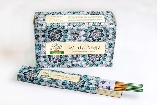 Kajal Namaste India, sechseckig, 3 Verschiedene Masala-Räucherstäbchen, langlebig und ungiftig, Sortiert, Packung mit 20 Stäbchen x 12. (White Sage 20 Sticks x 12)