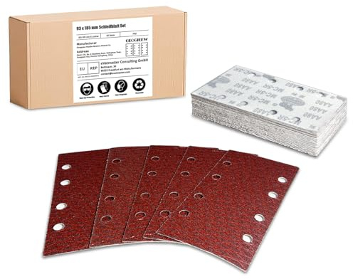 30 Pezzi Abrasivi Carta Vetrata 93 x 185mm, 8 Fori Grana 80, per Levigatrice Rettangolare Carta Vetrata Legno Carta Abrasiva per Ricambi Levigatrice Orbitale