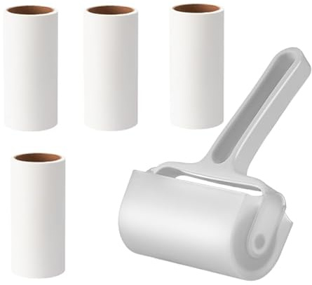 Lint roller, 4 spare 300 sheets, super sticky to remove pet hair, suitable for clothes, carpet, car seats, dust(white)