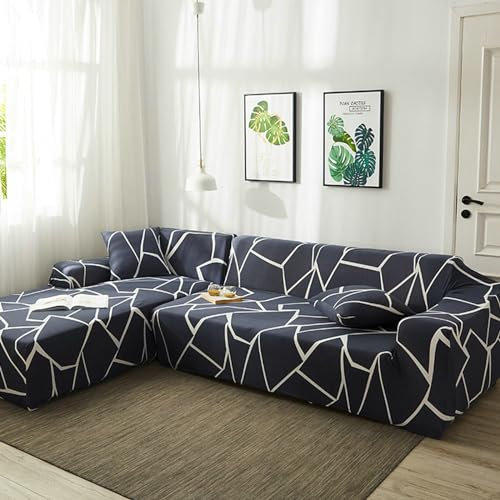 Bishilin Sofabezug 4 Sitzer Elastisch mit Armlehne, Überwurf Sofa Schwarz Weiß 235-300CM Modern mit Marmor Muster Couchbezug Eckcouch Universal