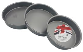 Samuel Groves Set of 3 Round Victoria Sandwich Sponge Cake Tin Straight Sided Deep Pan Fixed Base, Superior Double Coated Non Stick, UK Made (6/7/8 Set)