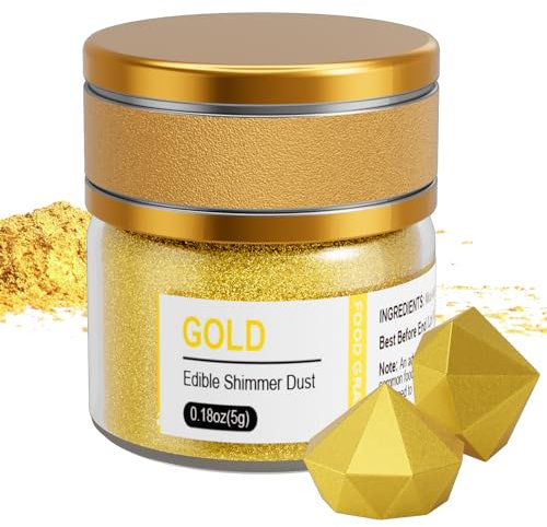 Wwtop Or Paillettes Comestibles 5g, Paillettes Alimentaires Comestibles, Colorant Alimentaire Poudre, Poudre de Poussière Comestibles pour Boissons, Gâteaux, Cocktail,Chocolat, Bonbons