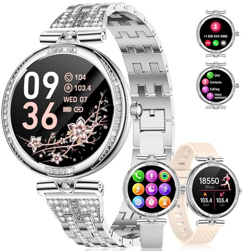 LIGE Montre Connectée Tendance, Montre Connectée Femme AMOLED HD, IP68 Etanche Montre Podometre Femme, Santé des Femmes/Appels Bluetooth/Sommeil/Fréquence Cardiaque/SpO2, Android iOS (Argent)