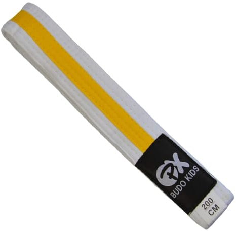 TEKKA BUDO Budogürtel Kids Soft, Längen - Weicher Farbgürtel für Kinder - Leicht zum Binden - Karate, Judo, Taekwondo, Kampfsport Weiß-Gelb 260 cm