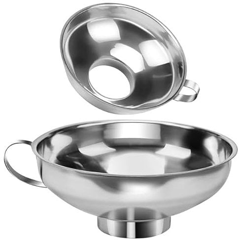 ASelected 2 PCS jam funnel Fresh-keeping funnel Kitchen stainless steel funnel Metal funnel with sieve Wide-necked funnel for large pieces of solid oil beans and jam