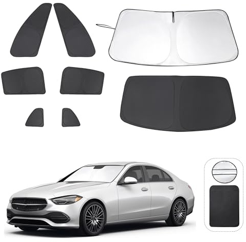 TINGLU Parasoles de Ventana para Mercedes Benz Clase C W205 C250 C300 C400 2015-2021, Accesorios Laterales para Parabrisas Completo, protección contra Rayos UV y privacidad para Camping, Siesta y