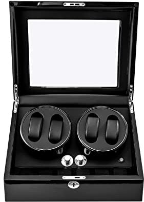 Automatische Uhrenbeweger Box 4 Uhren + 6 Extra Speicherplätze, Uhrenbeweger Mit Leisen Motor & LED, Pu-Leder Luxuriöser Uhrenbeweger Automatic Watch Winder Uhrenbox Für Automatikuhren, Schwarz