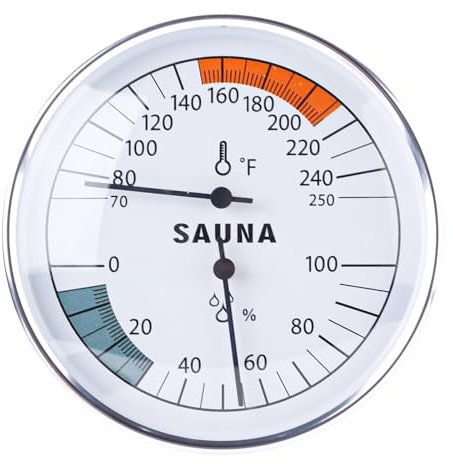 BOXOB Termómetro para Sauna, 2 en 1 Termómetro para Sauna en Grados Fahrenheit e Higrómetro Montaje en Pared para Sala de Sauna Monitor de Temperatura y Humedad Interior Sauna de Vapor Accesorios