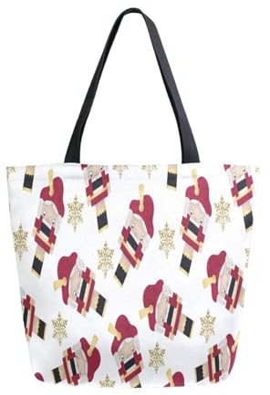 Shopping Bag Christmas Nutcracker And Snowflakes Urban Tote Bag Premium Grocery Bag Large Capacity Grocery Shopping Bag For Beach Daily Picnic