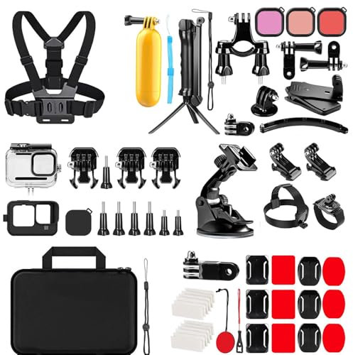 NEWFUN Juego de Accesorios para GoPro Hero 13 12 11 10 9, Juego de Accesorios Impermeables para Bolsa de cámara, Soporte para Bicicleta, Palo Selfie, Adecuado para Diversos escenarios