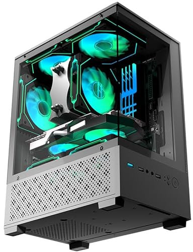 Micro ATX Case, MATX,ITX PC Case with 2 X 120mm ARGB Fan Pre-Installed, Panoramic View Tempered Glass Front & Side Panel, Black