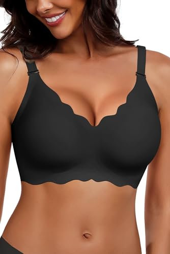 HORISUN Bra for Women, Non Wired Seamless Wireless Push Up Bras Comfortable Support Lift Full Coverage Bralettes Everyday Plus Size Bras Black M