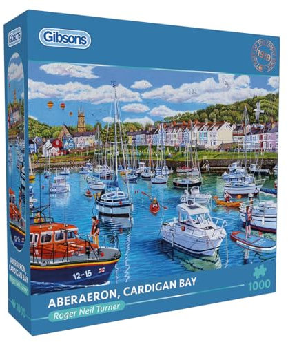 Gibsons Aberaeron Cardigan Bay 1000 Piece Jigsaw Puzzle Boats Wales Landscape Artwork Sustainable Jigsaw Puzzle for Adults Teens Premium 100% Recycled Board Great Gift | Gibsons Games