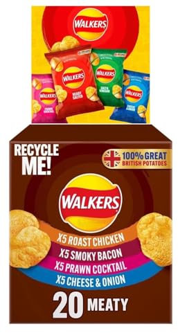 Walkers Meaty Variety Crisps Box 20x25g | Multipack Snack Selection | 100% British Potatoes (Pack of 1)