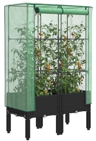Cama elevada con cubierta de invernadero, aspecto de ratán, 80 x 40 x 140 cm, césped y jardín, jardinería, macetas y jardineras