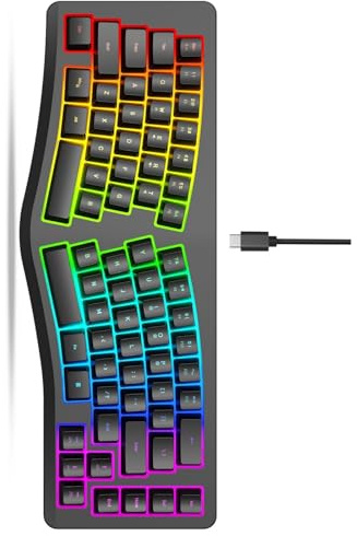 YUNGLOO 69 claviers d'ordinateur ergonomiques amovibles avec cordon USB de type C, 18 modes d'éclairage colorés, rétroactions fluides, design anti-ghosting