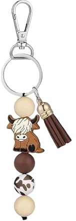 fKiZanthene Highland Cow Keyring, Silicone Beads Keychain for Women Men Gifts Car Accessories