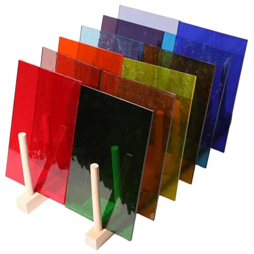 12 Bögen Buntglas Blätter, Buntglas Zubehör für Buntglas Projekte Vielfalt Mosaik Glas Kunst Buntglas Verschiedene Kathedrale Glas für DIY Home Decoration (Transparent, 15×20cm)