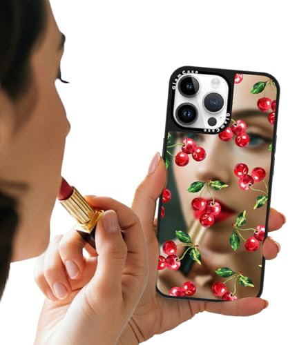 GlamCase Mirror Case for iPhone 14 Pro Max, iPhone 14 Pro Max Case - Cherry Watercolor Pattern Printed Durable Plastic TPU Protective Back Case with Built-in Mirror for Makeup for Girls Women