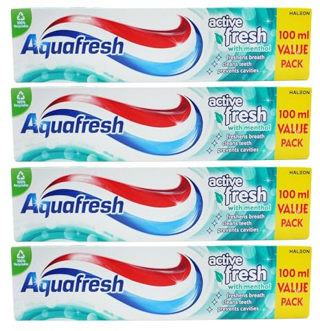 Aquafresh Active Fresh Toothpaste 100ml x 4 – Strong Teeth, Fresh Breath & Healthy Gums
