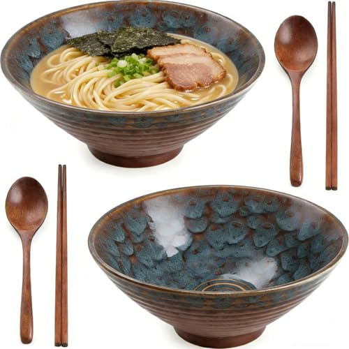 2 Set di Ciotole Ramen con 2 Bacchette e 2 Cucchiai Ciotole da 1200 ML