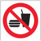 vsafety 51008 AF-S prohibición Logo señal, autoadhesivos, sin comida o bebida, cuadrado, 100 mm x 100 mm), color negro, rojo
