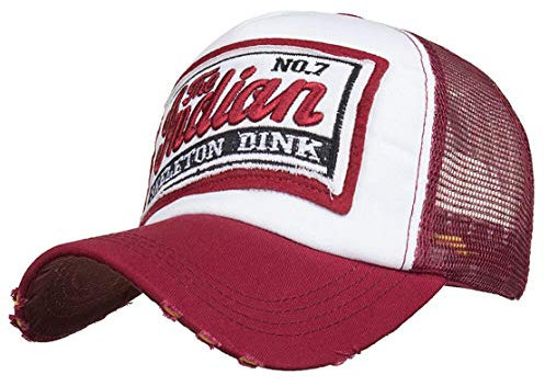 CHENNUO Basecap Mesh Cap Herren Trucker Baseballcap Distressed Snapback Sport Kappe (Rot)
