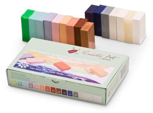 ENCAUSTIC ART Das Original – weiche Pastellauswahl, Set mit 16 Encaustic Wachsblock-Farben, ungiftig, Bienenwachs-Zubehör – handgefertigt in Deutschland